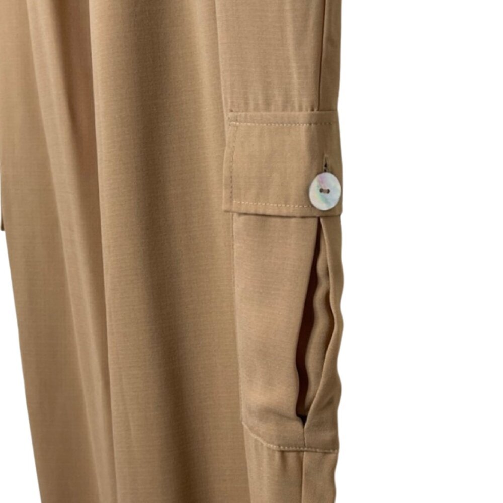 VENUS | Lightweight Camel Elastic Waist Cargo Ankle Pants | Size L - Picture 5 of 13